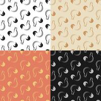 set of seamless patterns with Abstract rooster, chicken, male. Farm bird. Ornament for decoration and printing on fabric. Design element. vector