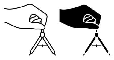 Linear icon. Drawing compass, divider for sketching In hand of engineer or designer. Simple black and white isolated on white background vector