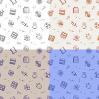 set of seamless patterns with doodle linear icons. Magnet, radiation, energy, kinetic, solar, battery. Ornament for decoration and printing on fabric. Design element. vector