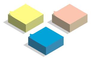 Isometric stack of paper sticky notes for recording tasks and reminders. Realistic 3D image isolated on white background vector