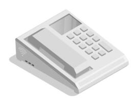 Isometric landline wired office phone with buttons. IP communication between subscribers. Realistic 3D image isolated on white background vector