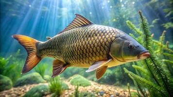 Carp fish realistic image under the water close up view. . photo