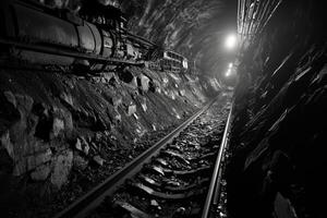 Coal mining tunnel with light at the end photo