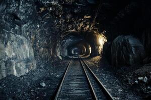 Coal mining tunnel with light at the end photo