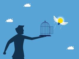 man holding a light bulb and a bird cage vector