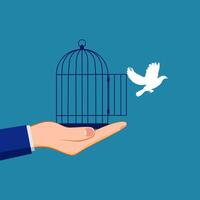 hand holding a cage with a dove in it vector
