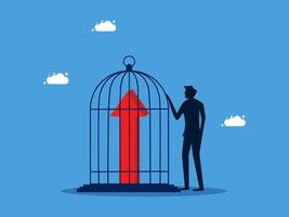 man holding a red arrow in a cage with a bird vector