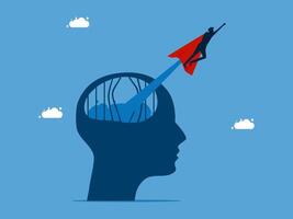 a man flying a red cape over a head with a brain vector