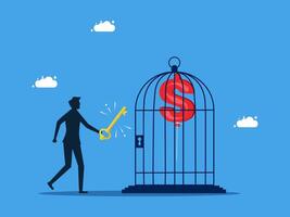 man opening cage with key to unlock money symbol vector