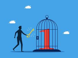 man holding key to open cage with number one vector