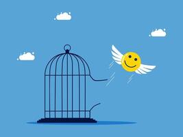 a smiling face in a cage with a bird flying out vector