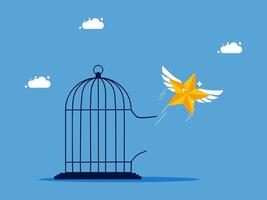 a bird in a cage with a star flying out vector