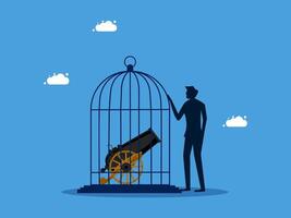 man in a cage with a cannon and a bird vector