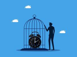 man in a cage with clock and wings vector