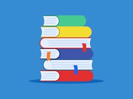a stack of books on a blue background vector