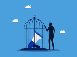 man in a cage with megaphone and bird vector