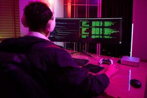 Information technology businessman working on computer at home for digital apps Software development or website design, ux, ui, budding graphic designers with coding projects or online company managem photo
