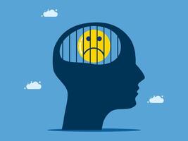 a man's head with a sad face inside a cage vector