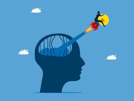 a man is flying a rocket into the head of a man vector