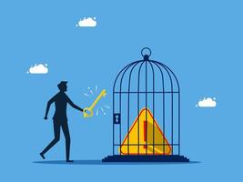 man with key to open cage with golden coin vector