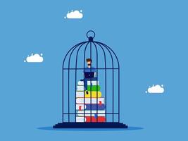 man in a cage with books and clouds vector
