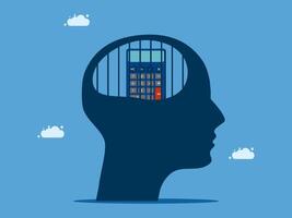 a man's head is in a cage with a calculator inside vector