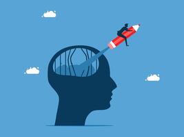 a man is flying a rocket into the head of a person vector