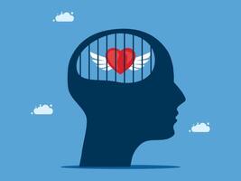 a silhouette of a man's head with wings and a heart inside vector