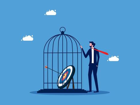 man in a cage with a dart and arrow vector