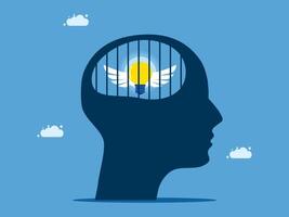 a silhouette of a man's head with wings and a light bulb inside vector