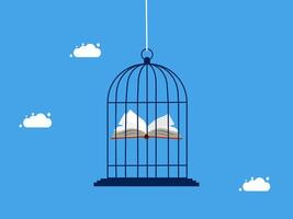 an open book in a cage with clouds in the background vector