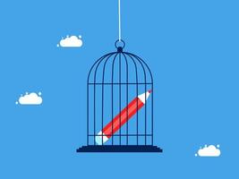 a red pencil is hanging from a cage with clouds in the background vector