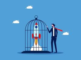 man in cage with rocket in the sky vector