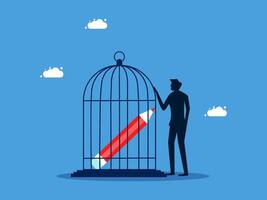 man with a red pen in a cage with a bird vector