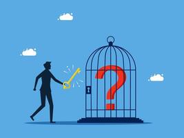 man with key to cage with question mark vector