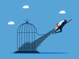 man flying out of a cage with a rocket vector