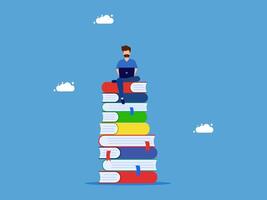 a man sitting on top of a stack of books vector