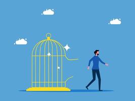 man running away from a cage with a bird in it vector