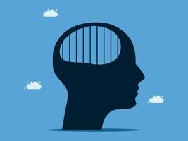 a silhouette of a man's head with a cage in it vector