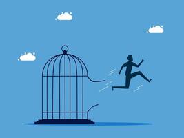 man running away from a cage with a bird vector