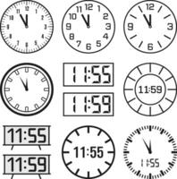 Clock Illustration Set - Analog and Digital Clock Designs for New Years Countdown vector
