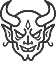 A black and white illustration of a devil's head vector