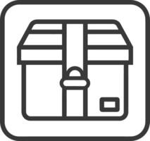 A black and white icon of a box with a strap vector