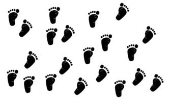 Seamless pattern of black baby footprints on a white background. Perfect for use in baby-themed designs, textiles, wallpapers, invitations, or digital projects. Simple and versatile design vector