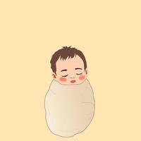 a baby wrapped in a blanket on a yellow background vector