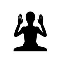 Silhouette of a person meditating in a serene posture with hands raised in tranquility vector