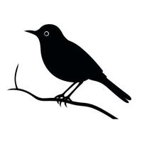 Black silhouette of a small bird perched on a branch in a minimalist style vector