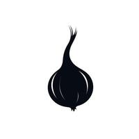Black silhouette of a garlic bulb with elongated green shoots on a white background vector