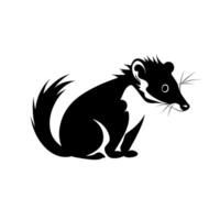 Illustration of a sitting black animal with a long tail and whiskers in a minimalistic style vector