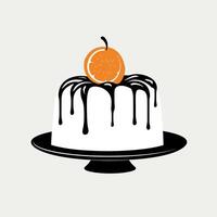 Classic dessert with orange topping and chocolate drizzle on a plate vector